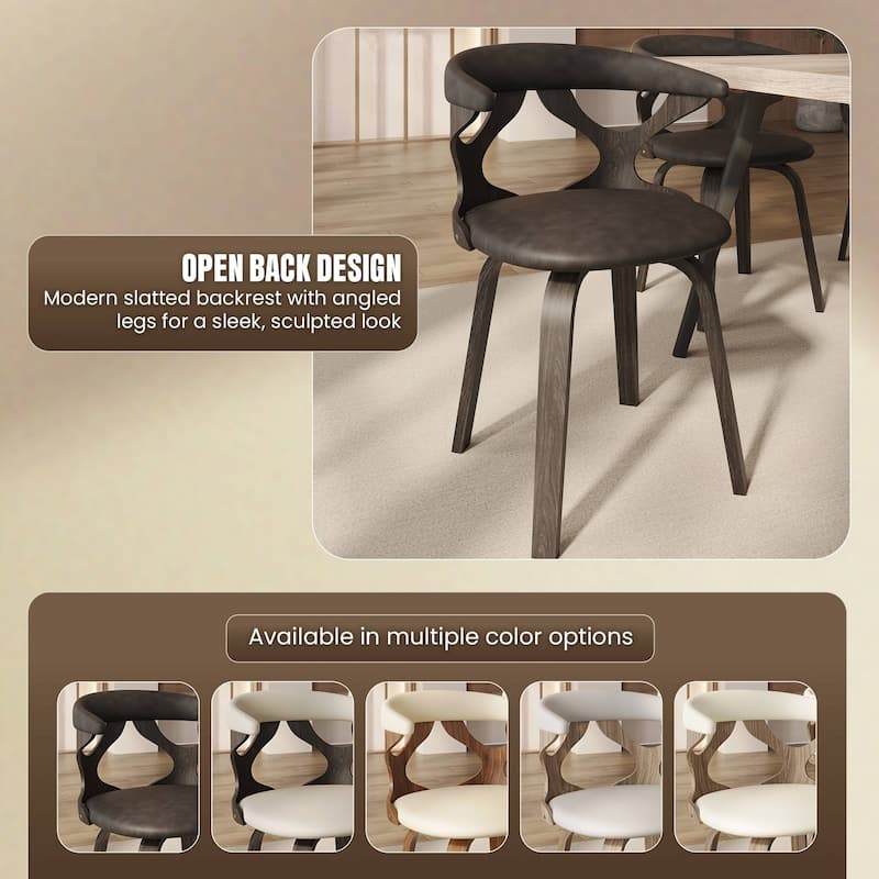 Dining Chairs Round Leather Seat with Solid Wood Legs Accent Arm Chair Modern Cut-Out Design