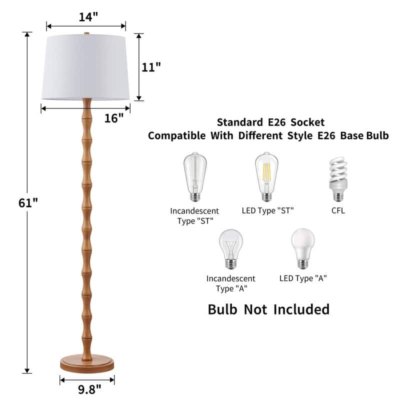 KAWOTI 61'' Floor Lamp with Fabric Drum Shade
