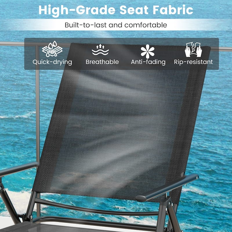 Gymax 2PCS Folding Chaise Lounge Chairs w/ 6-Level Backrest Reclining