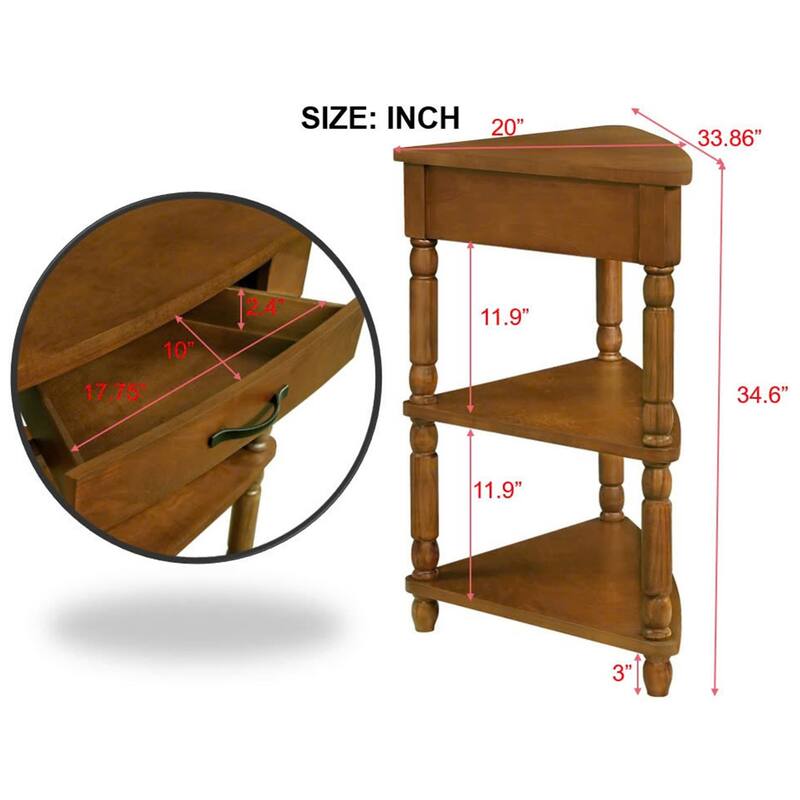 Rossetta 3 Tier Wood Triangle Corner Table, Easy Assemble