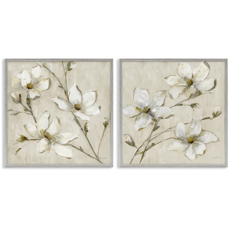 Stupell Outstretched Dogwood Branches Framed Giclee Art Design By Sally Swatland (Set of 2) - 17 x 17 - Grey