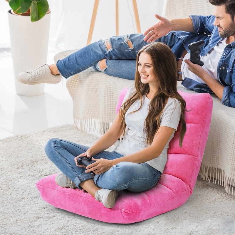 Coral Velvet Adjustable Floor Chair with 14-Position Backrest and Folding Design - 41.5" x 22.5" x 6" (L x W x H)