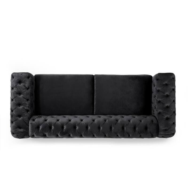 Velvet Button Tufted 3-seater Sofa with Iron Legs