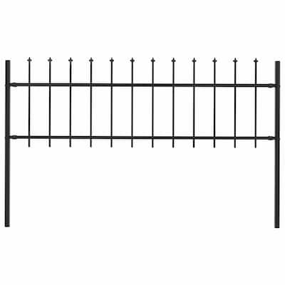 vidaXL Garden Fence with Spear Top Steel 71.3" x 23.6" Black