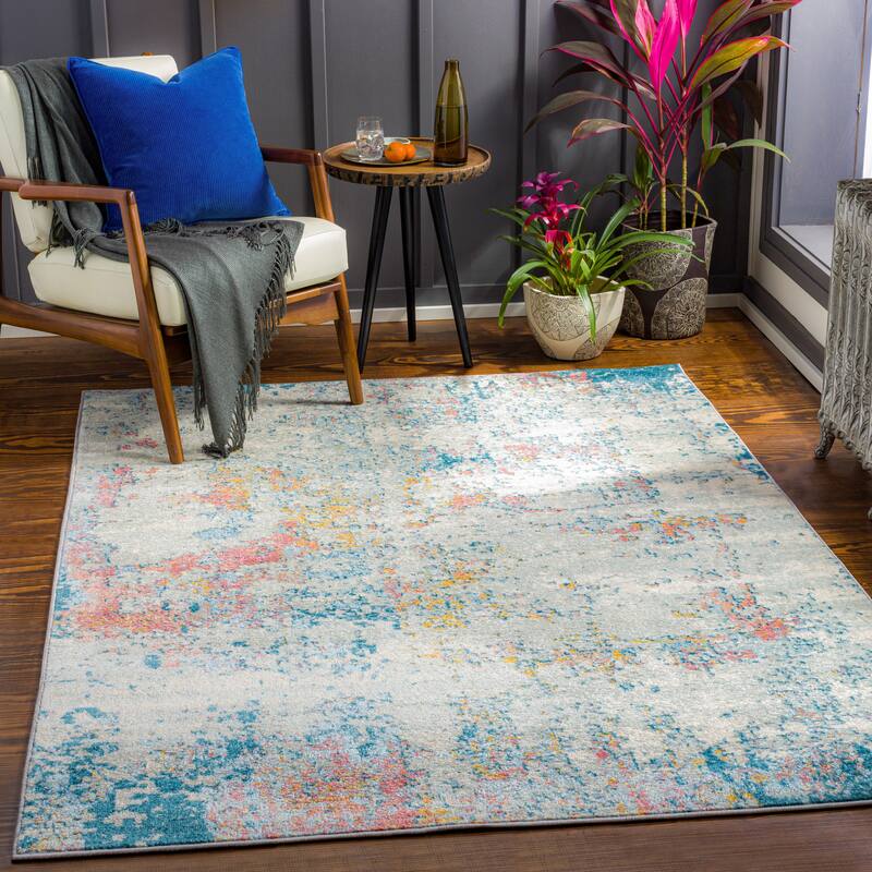 Artistic Weavers Aveza Modern Abstract Polypropylene Area Rug - 5'3" x 7'3" - Aqua/Mustard