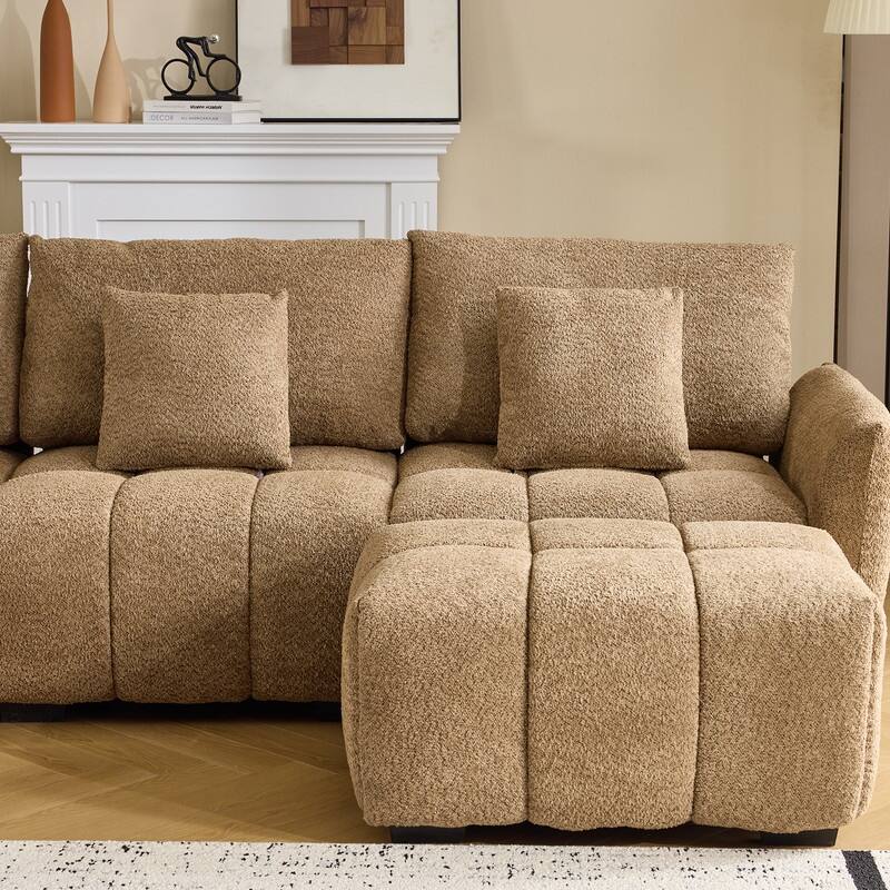 American Tufed Boucle Sofa with Ottoman - 3 Seat 1 Ottoman