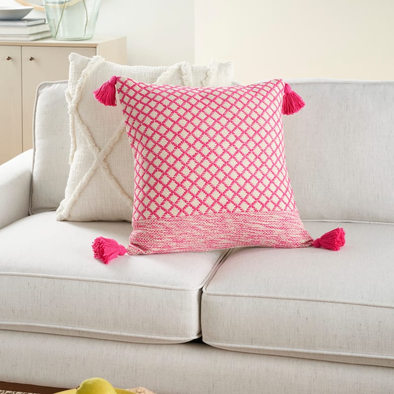 Mina Victory Life Styles Lattice With Tassels 18"X18" Indoor Throw Pillow - Accent - 18"X18" - Hot Pink