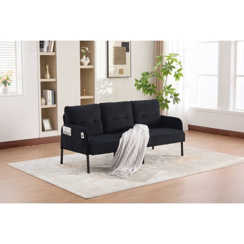 Oversized Loveseat, Modern & Plush Double-seater Sofa, Corduroy Upholstered Couch - Black
