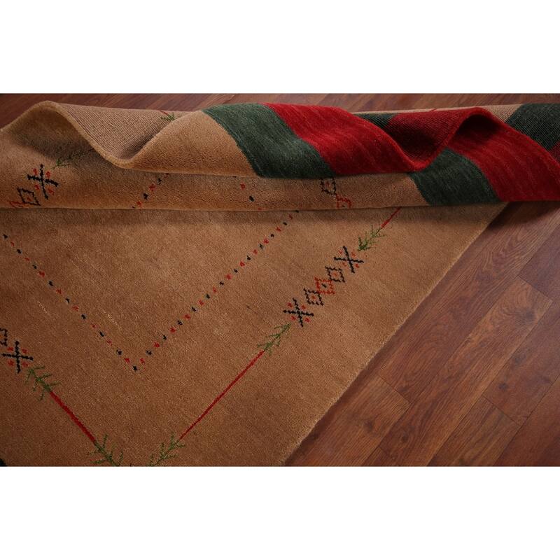 Gabbeh Indian Accent Rug Hand-Knotted Oriental Brown Wool Carpet - 3'10"x 5'8"