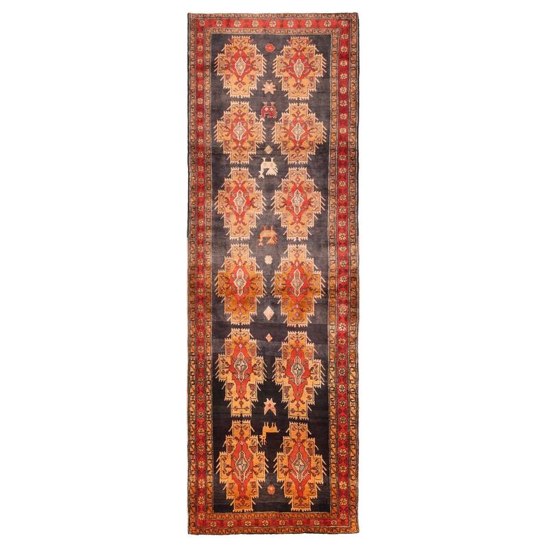 ECARPETGALLERY Hand-knotted Konya Anatolian Black Wool Rug - 4'3 x 13'3