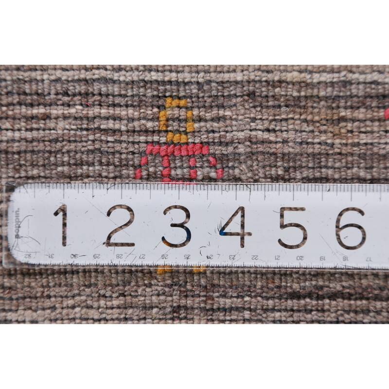 Striped Brown Gabbeh Indian Area Rug Hand-Knotted Wool Carpet - 8'1" x 9'8"