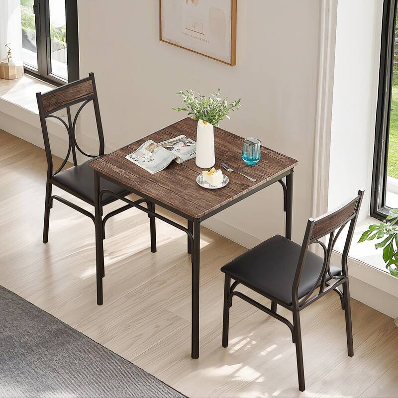 VECELO Modern 3/5-piece Dining Set Tempered Glass Top and Wood Top, Steel Dining Table and Chair Set of 2/4