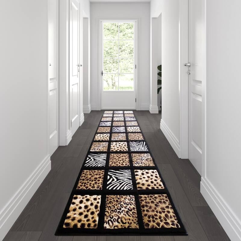 Wildlife Animal Print Area Rug with Raised Squares
