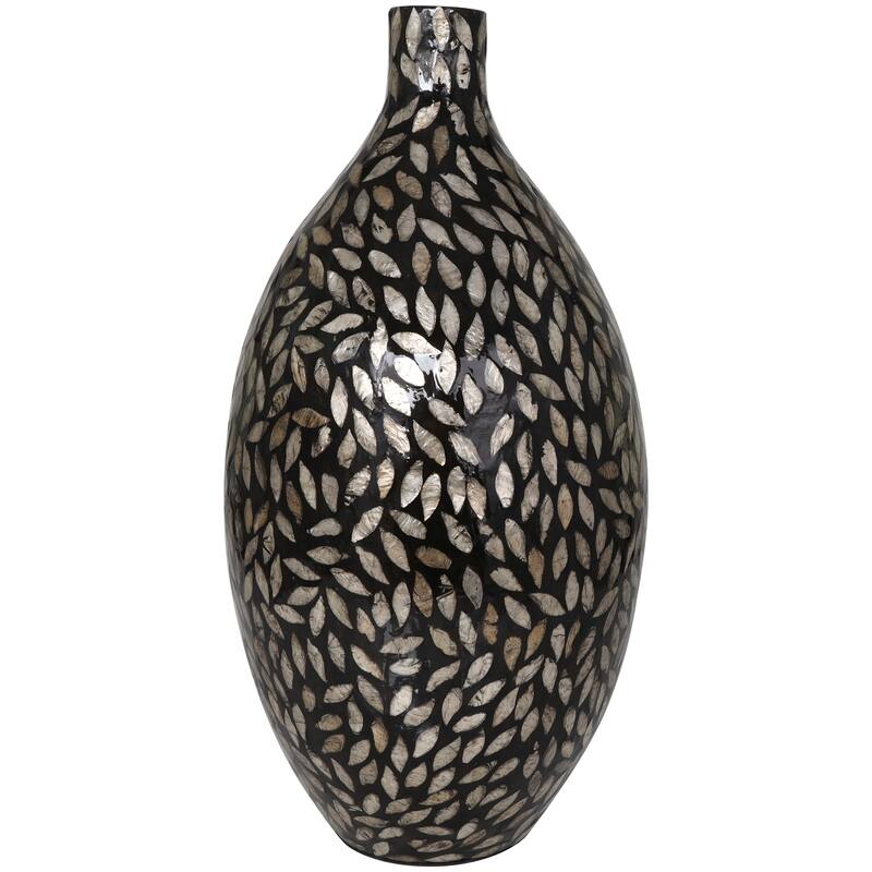 Black Mother of Pearl Shell Handmade Mosaic Floral Inspired Decorative Vase