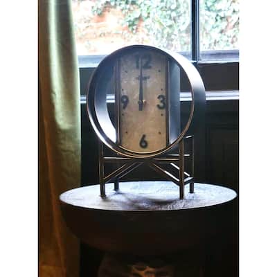 Wrought Iron Table Clock - 10" - Black