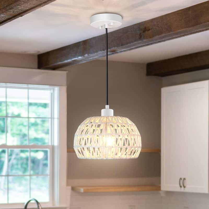 Rattan Pendant Light Boho Chandelier Natural Woven Pendant Light - 1-Light