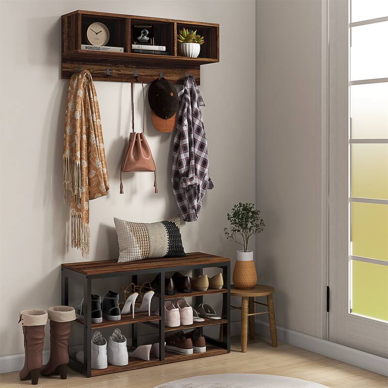 2-in-1 Coat Rack Shoe Bench Set