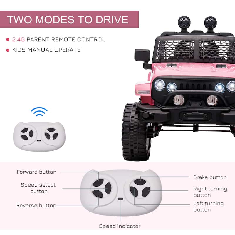 Pink Parent Remote Electric Truck Toy with Adjustable Speed, Off-Road Vehicle for Kids with LED, Electric Car with Seat Belts