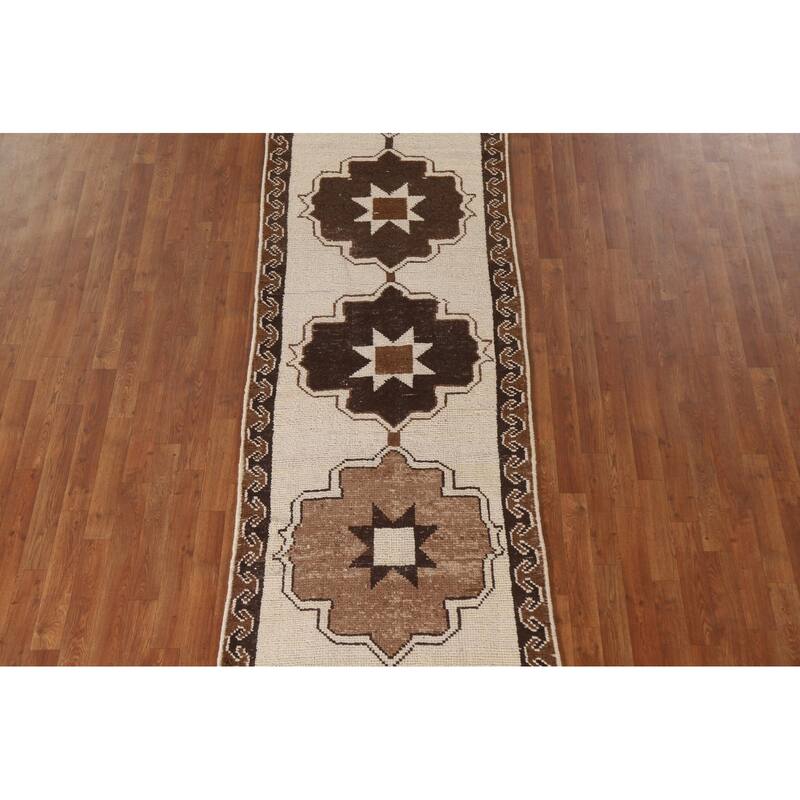 Beige Anatolian Runner Rug Hand-knotted Wool Carpet - 3'2"x 11'10"