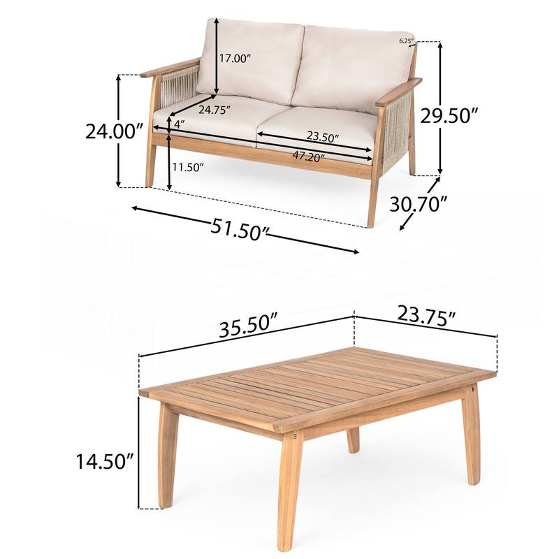 Outdoor 2-piece Acacia Wood and Rope Patio Chat Set