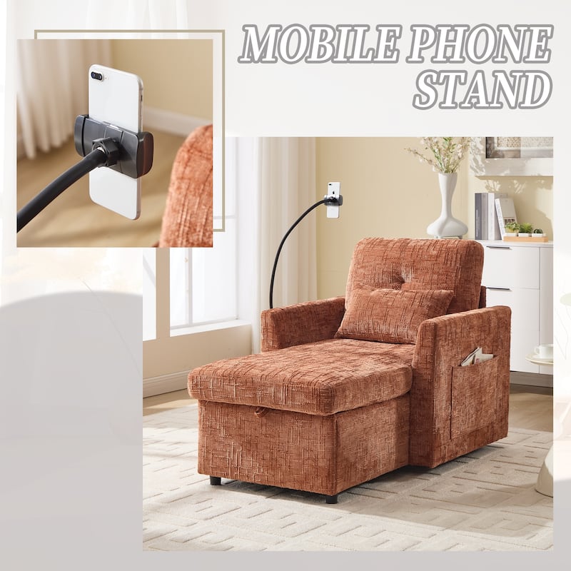 Multifunctional Lazy Person Sofa Recliner,Storage Backrest With Cell Phone Bracket Chenille Single Leisure Chair