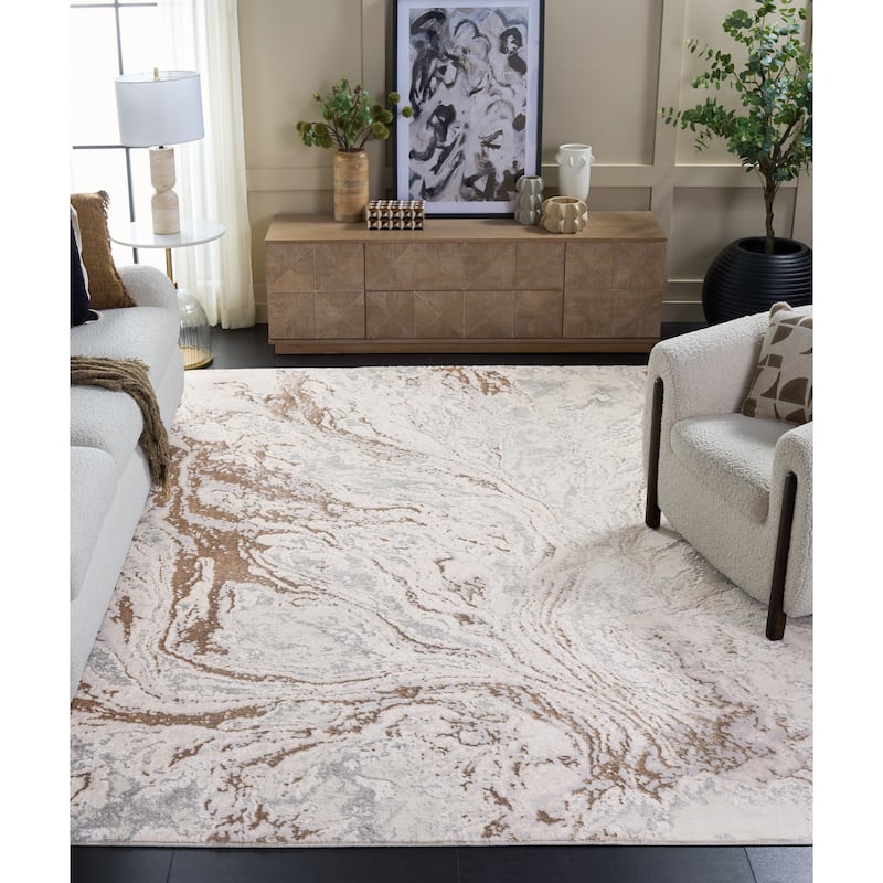 SAFAVIEH Aura Benvinda Modern & Contemporary Rug - 7' x 10' Oval - Beige/Grey Ivory