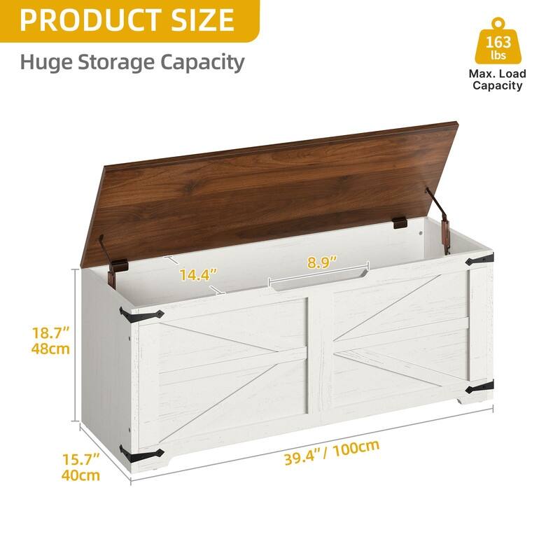 Moasis Farmhouse Storage Chest Storage Bench with 2 Safety Hinges