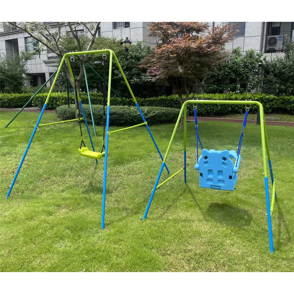 Green and Blue Interesting 2 in 1 Baby Swing Plastic Safe Swing Set