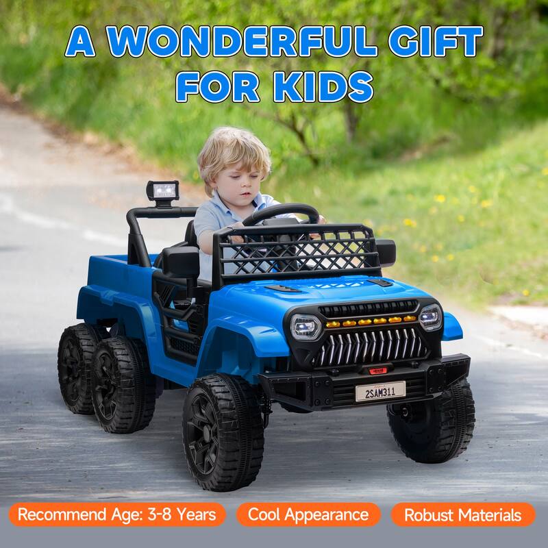 12V Kids Ride-On 4x4 Truck with Back Trailer, Remote Control, Spring Suspension, Music, LED Lights, and Horn for Ages 3-8