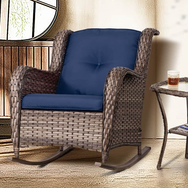 Cozywor Outdoor Wicker Rattan Swivel Rocking Chair - Blue