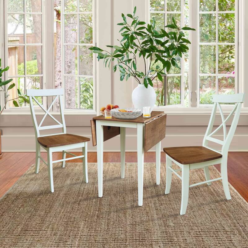 Solid Wood Dual Drop Leaf Table with Two Chairs - 3 Piece Set