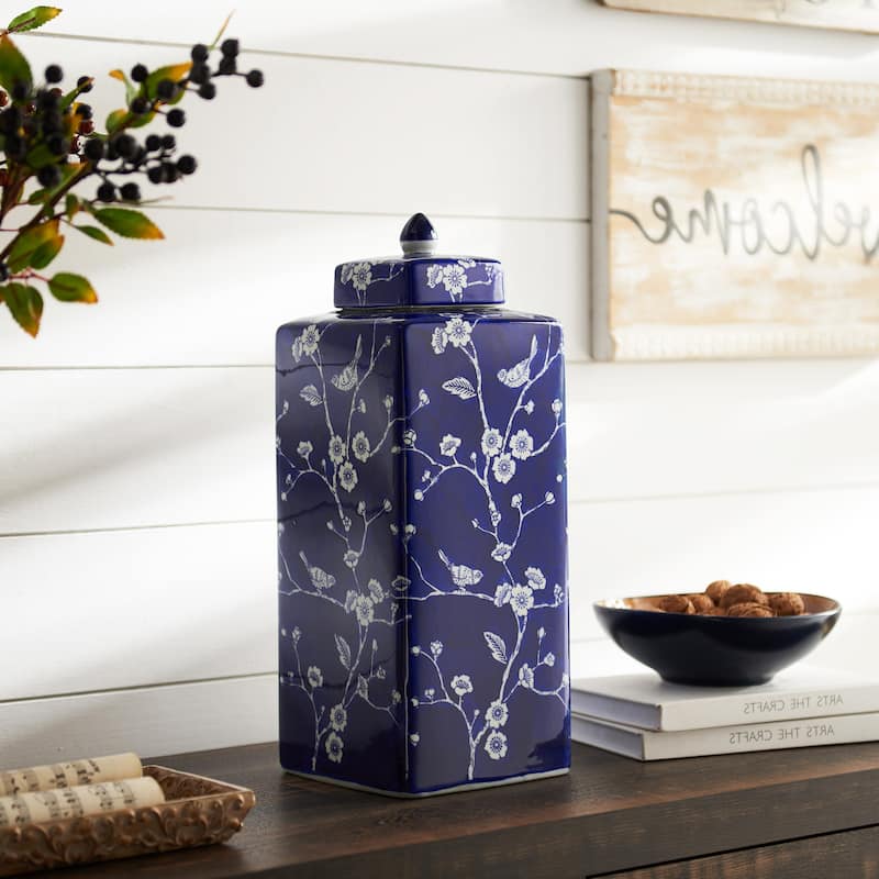 Blue & White Handmade Ceramic Ginger Jar with Lid