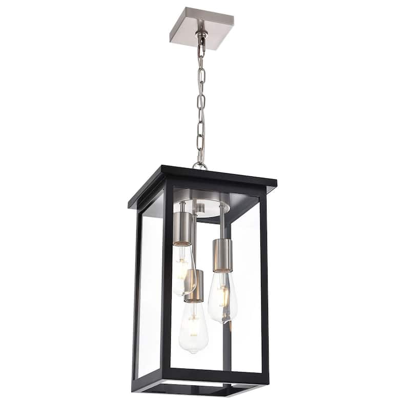 Black and Brushed Nickel Outdoor Pendant Light Fixture, Exterior Chandelier Hanging Lantern, Anti-Rust Waterproof