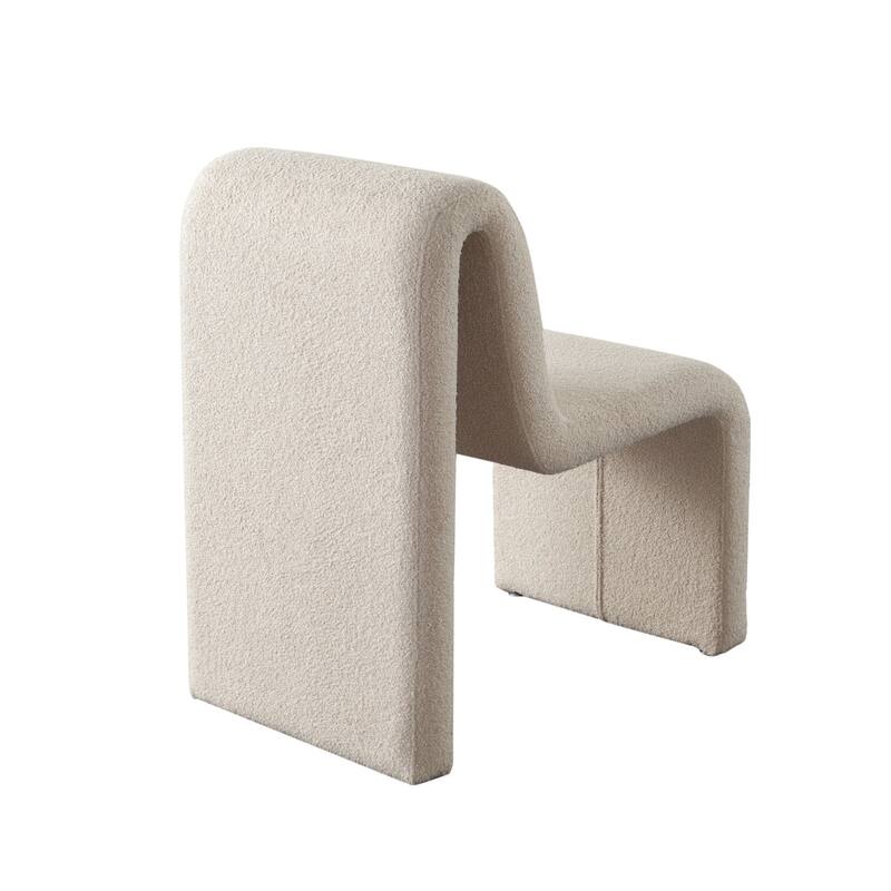 Nena Armless Dining Chair, Curved Light Camel Brown Shearling Fabric