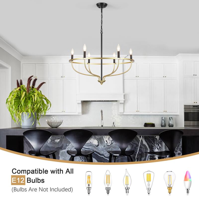 6-Light Circle Candlestick Hanging Linear Chandelier Lighting Island Chandelier Fixture for Kitchen Island