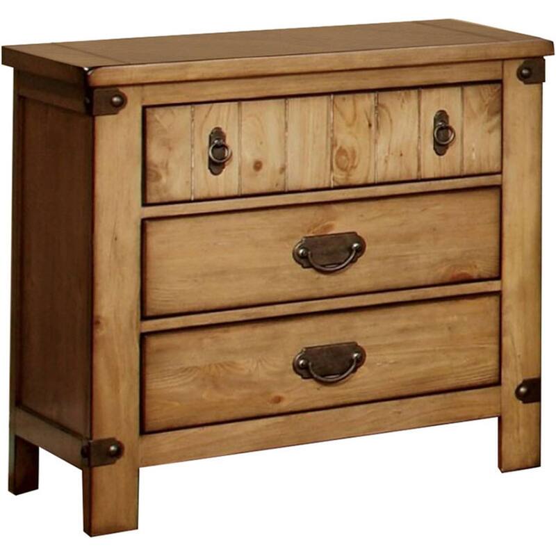 Weathered Elm Nightstand, Cottage Design with Plank Details, USB Charger, and Ball-Bearing Glides, 28" Tall