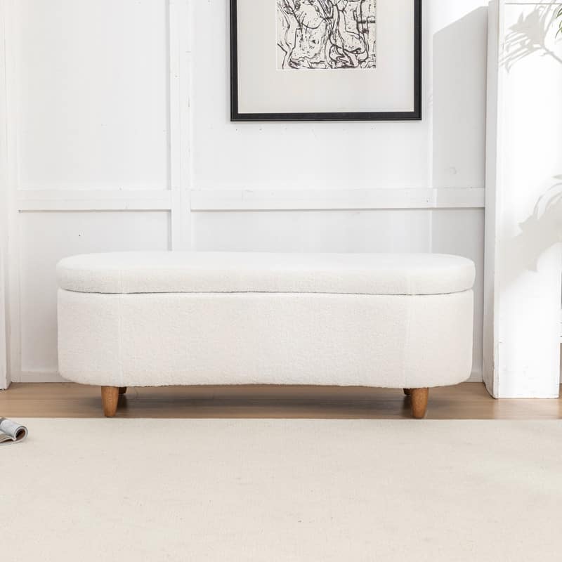 Modern Glam Teddy Fabric Upholstered Storage Ottoman Bench