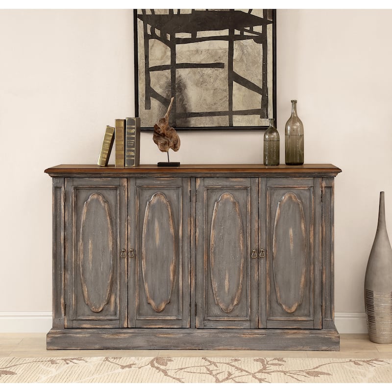 Cassidy Distressed 4 Door Credenza Grey Brown