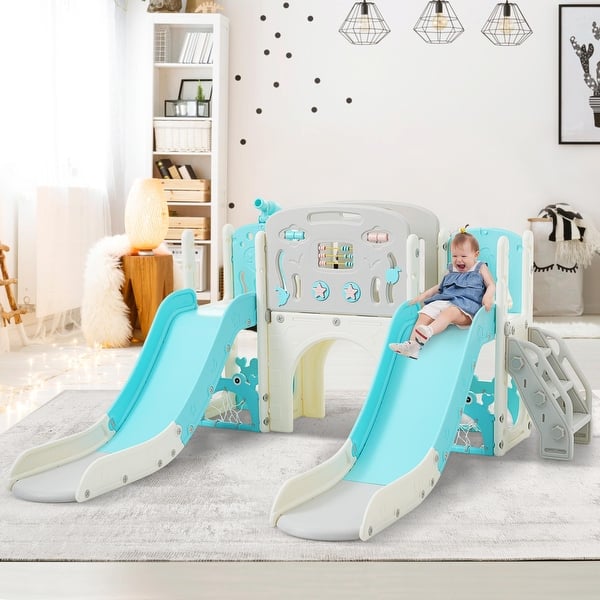 slide 2 of 72, 8-in-1 Ocean-Themed Kids Slide Playset Blue