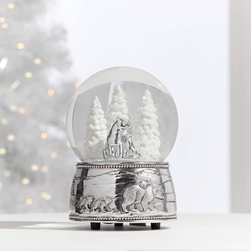 Reed And Barton North Pole Bound Polar Bear & Cubs Musical Snow Globe