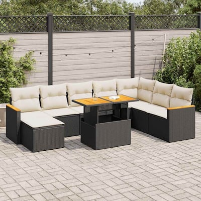 vidaXL Garden Sofa Set Black PE rattan 9 Piece Set Modular - 39.4 x 21.7 x 28.7 in