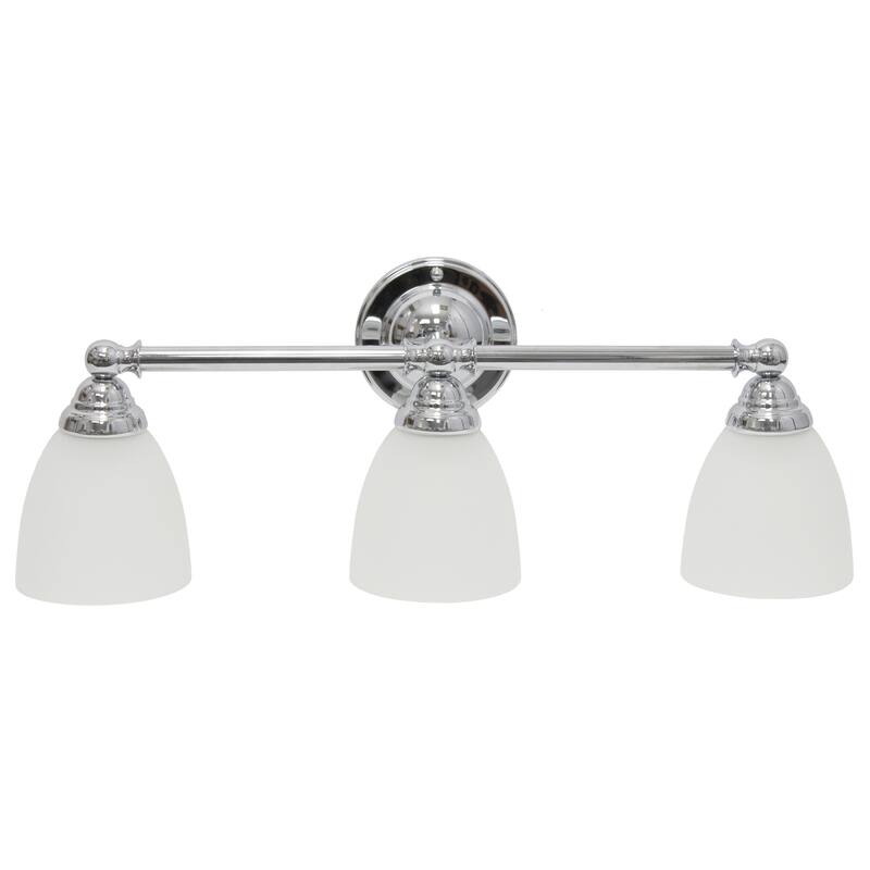 25" 3-Light Vanity Fixture - Chrome Metal & Frosted Glass Wall Mount Light - Bathroom, Hallway Decor - 10