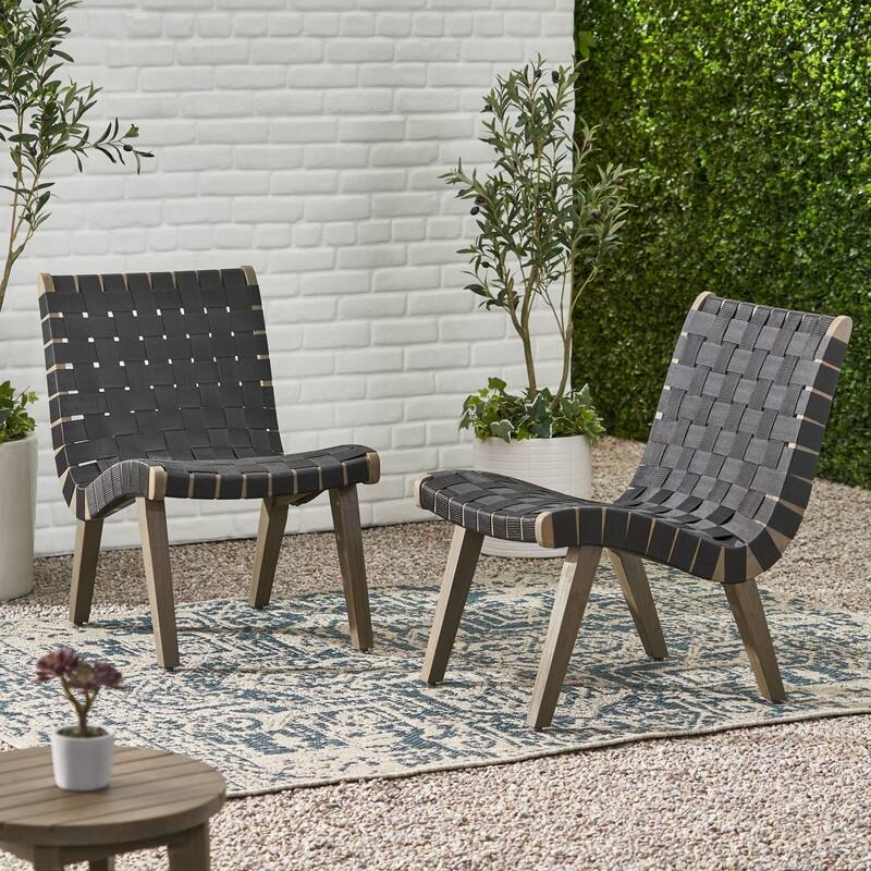 CHARLOTTE Modern Acacia Wood Outdoor Lounge Chair (Set of 2) - Black