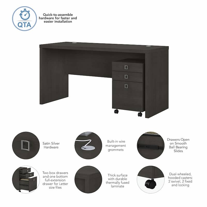 Echo Credenza Desk with Mobile File Cabinet by Bush Business Furniture