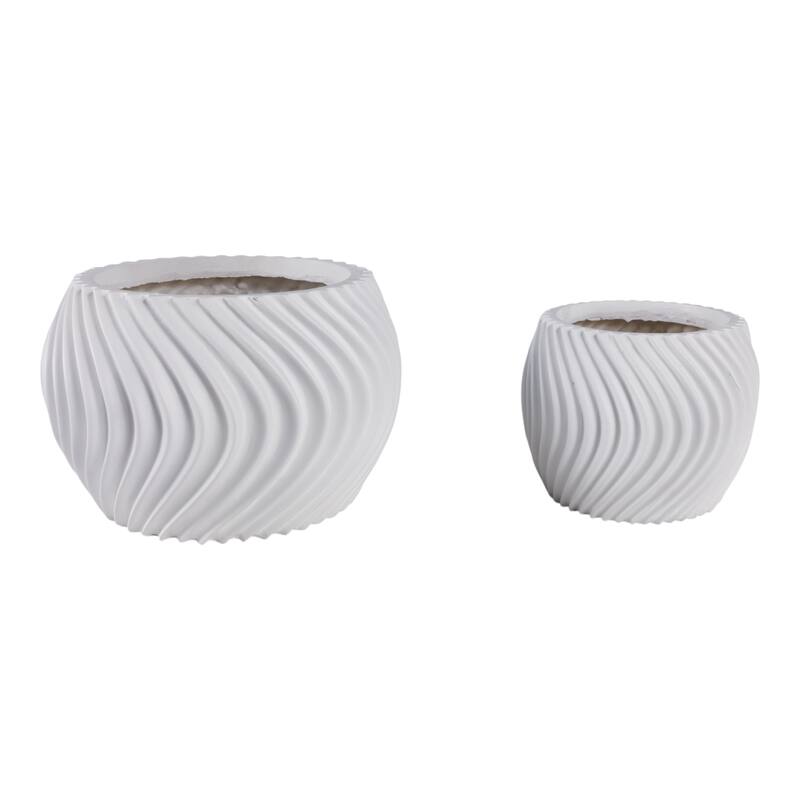 Polyresin Planters Twisted Design Sculptural Detailing (Set of 2) - 12" x 12" x 8"