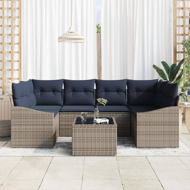 vidaXL 7 Piece Garden Sofa Set with Cushions - 92.1×48.6×27.2