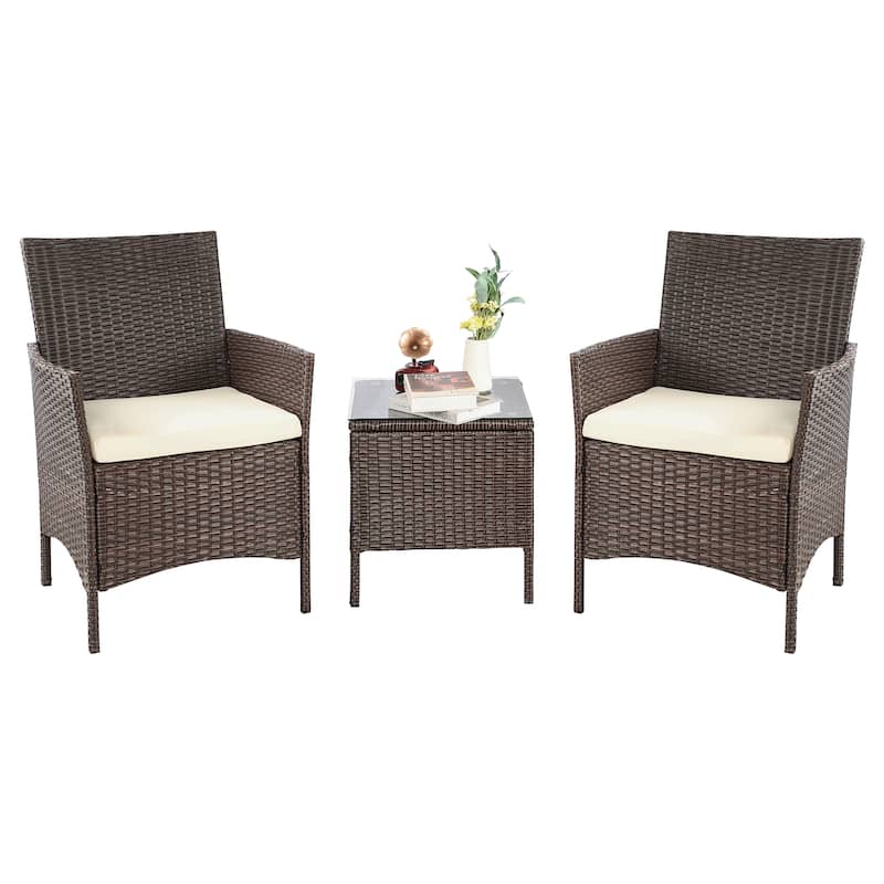 Vrakae 3 Piece Patio Rattan Wicker Furniture Set