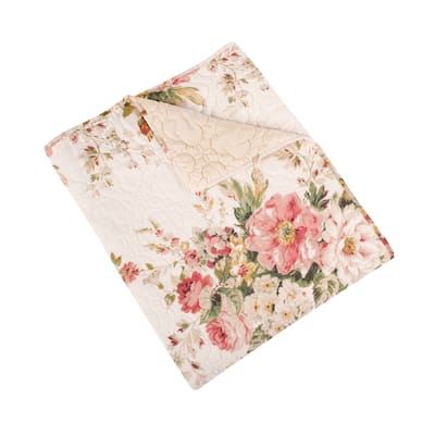 Givi Throw Blanket with Unique Floral Pattern, Buttercup Beige Cotton