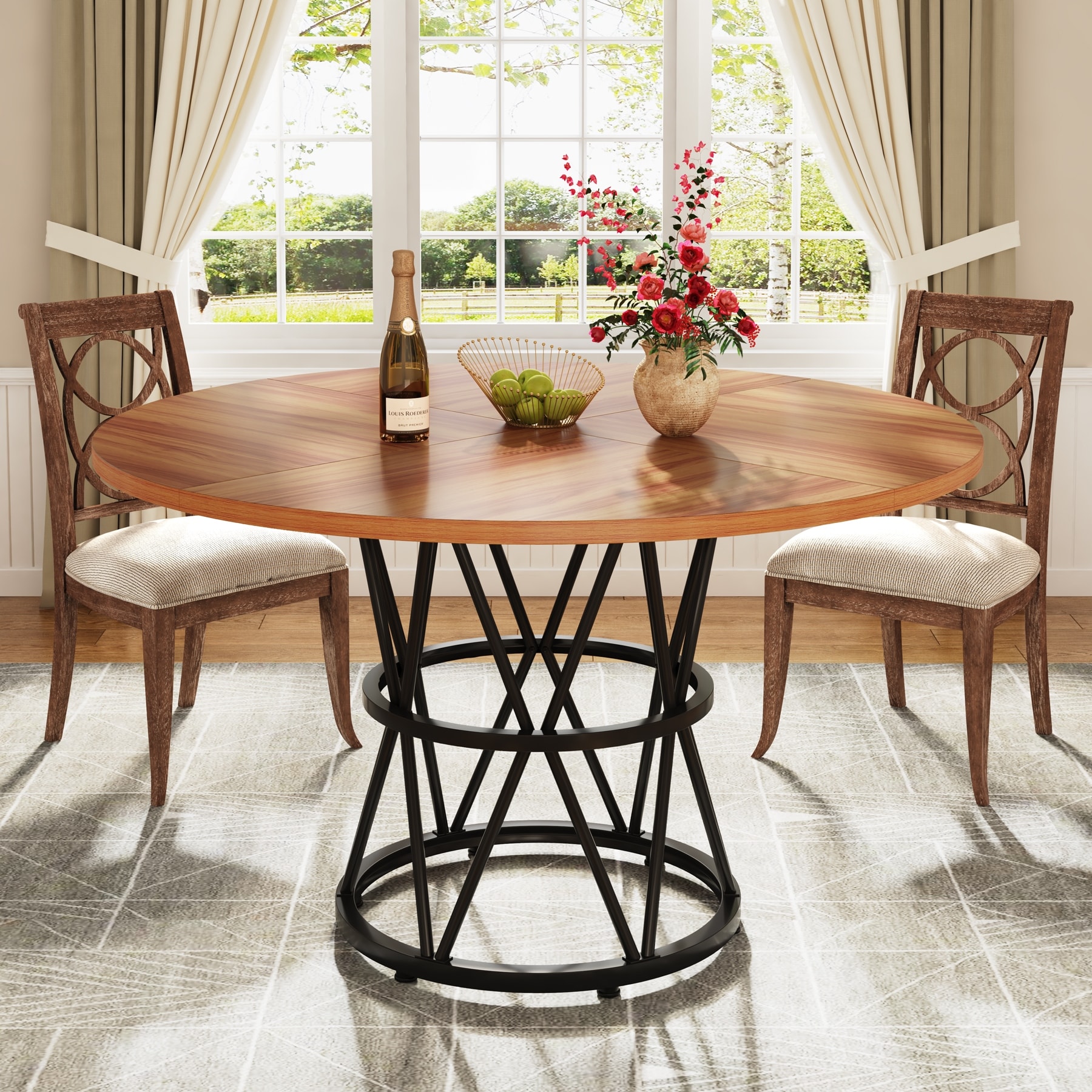 Tribesigns Round Dining Table For 4-6 People, 47-Inch Farmhouse Kitchen Table Circle Dinner Table With Pedestal Base Wood Dinning Room Table For Kitchen Living Room