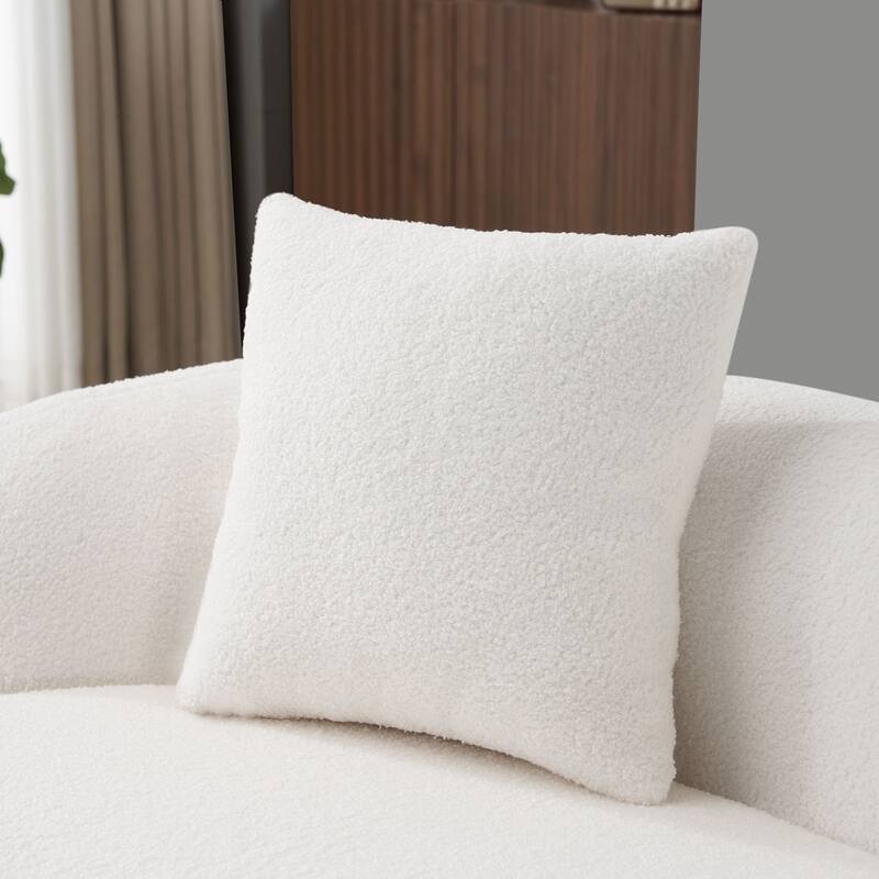 White Curved Loveseat Sofa With Round Armrest, Compression Couch With 2 Pillows,Cream Couch
